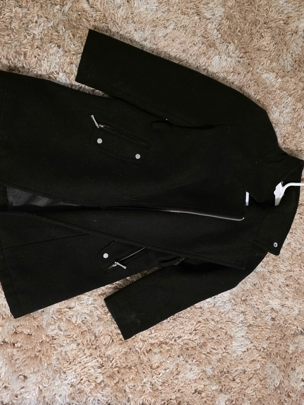 Girls Together Black Wool Pea Coat with Zip & Snap Pockets